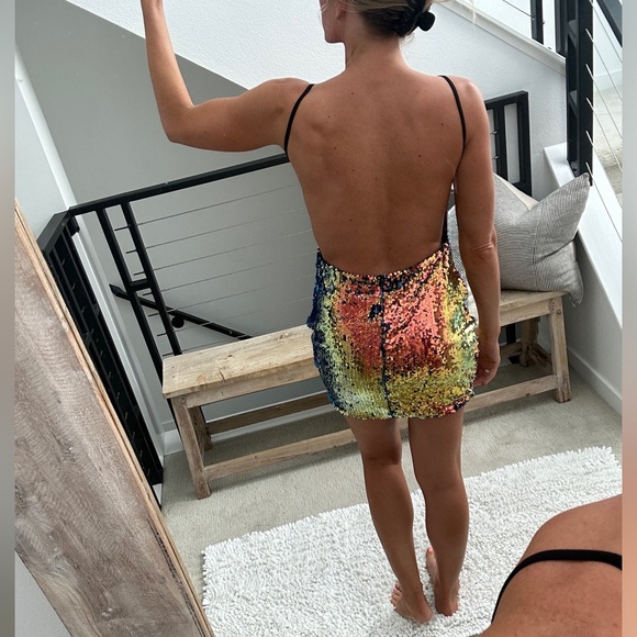 REVOLVE about us sequin mini dress open back orange/yellow formal party event S - Picture 7 of 14